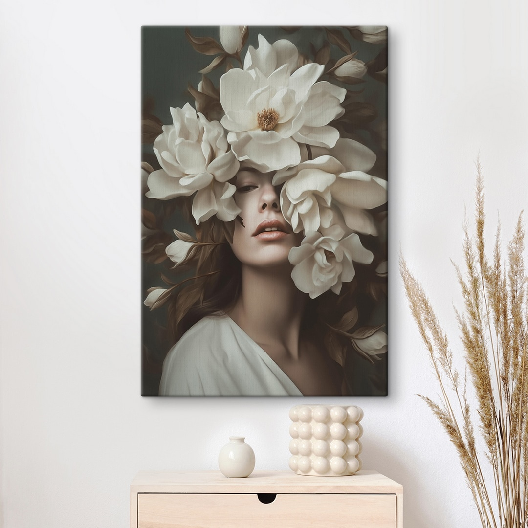 Witte bloemen als oogsluier — interieur 1