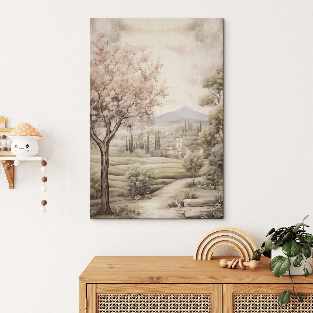Roze bloesem langs landpaden — interieur 2