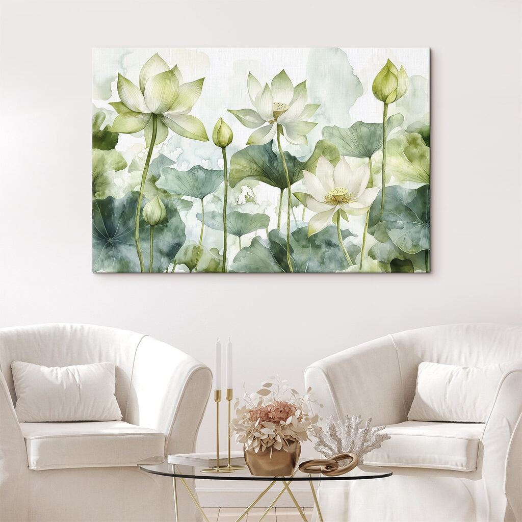 Witte lotussen tussen bladeren — interieur 1