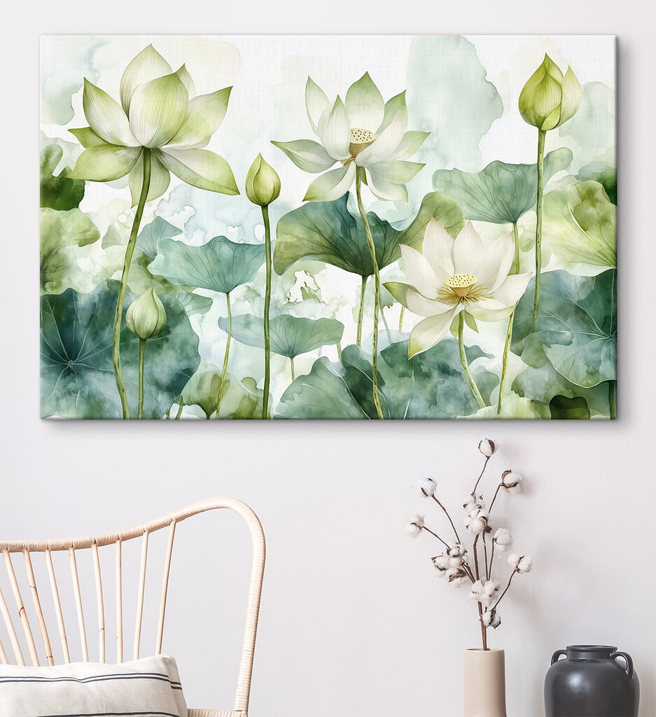 Witte lotussen tussen bladeren — interieur 2