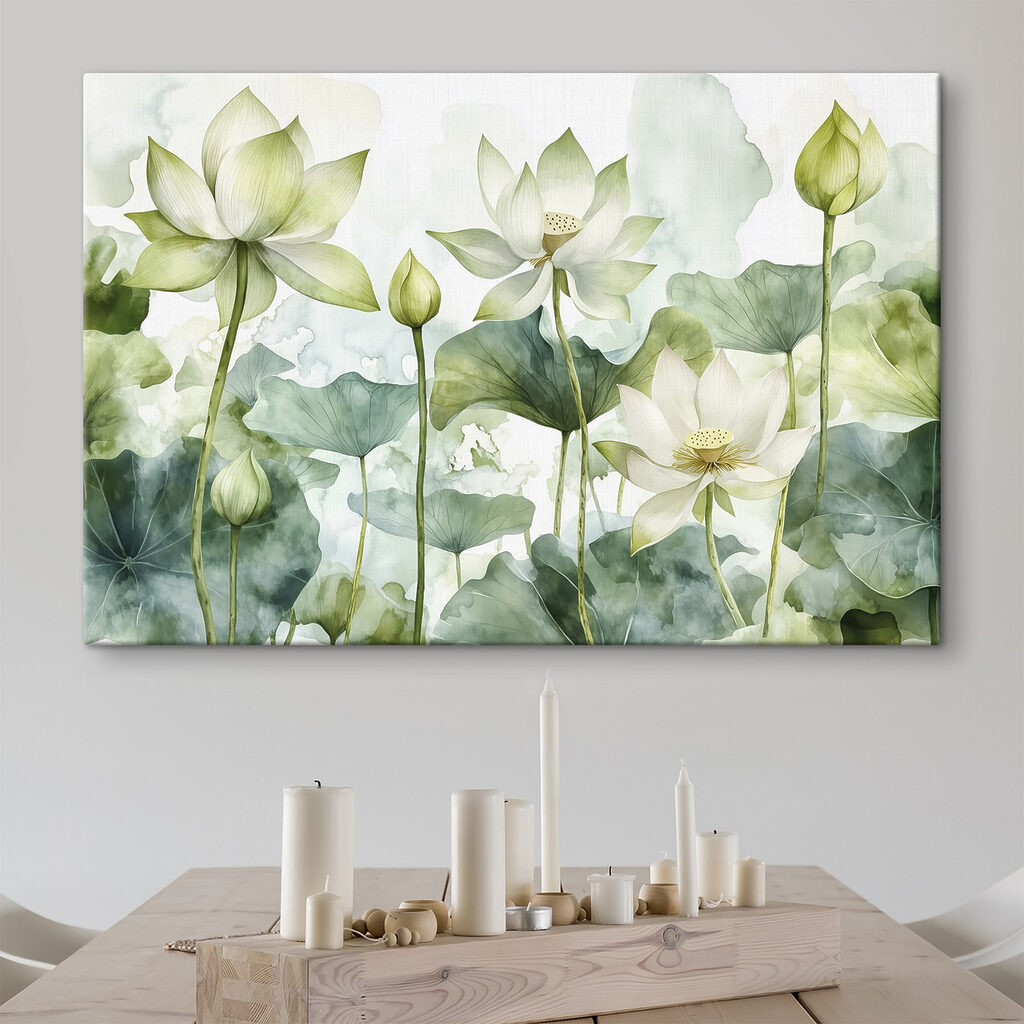 Witte lotussen tussen bladeren — interieur 3