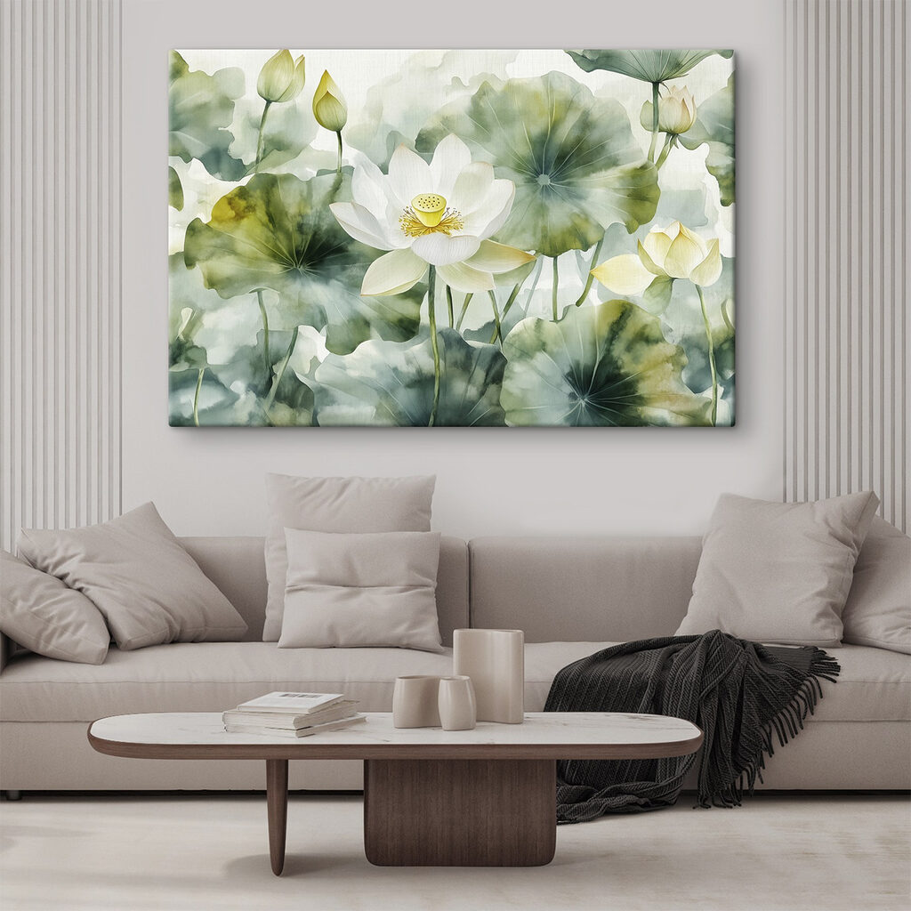 Witte lotus tussen bladkringen — interieur 2