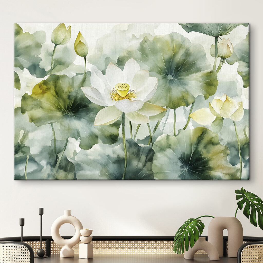 Witte lotus tussen bladkringen — interieur 1