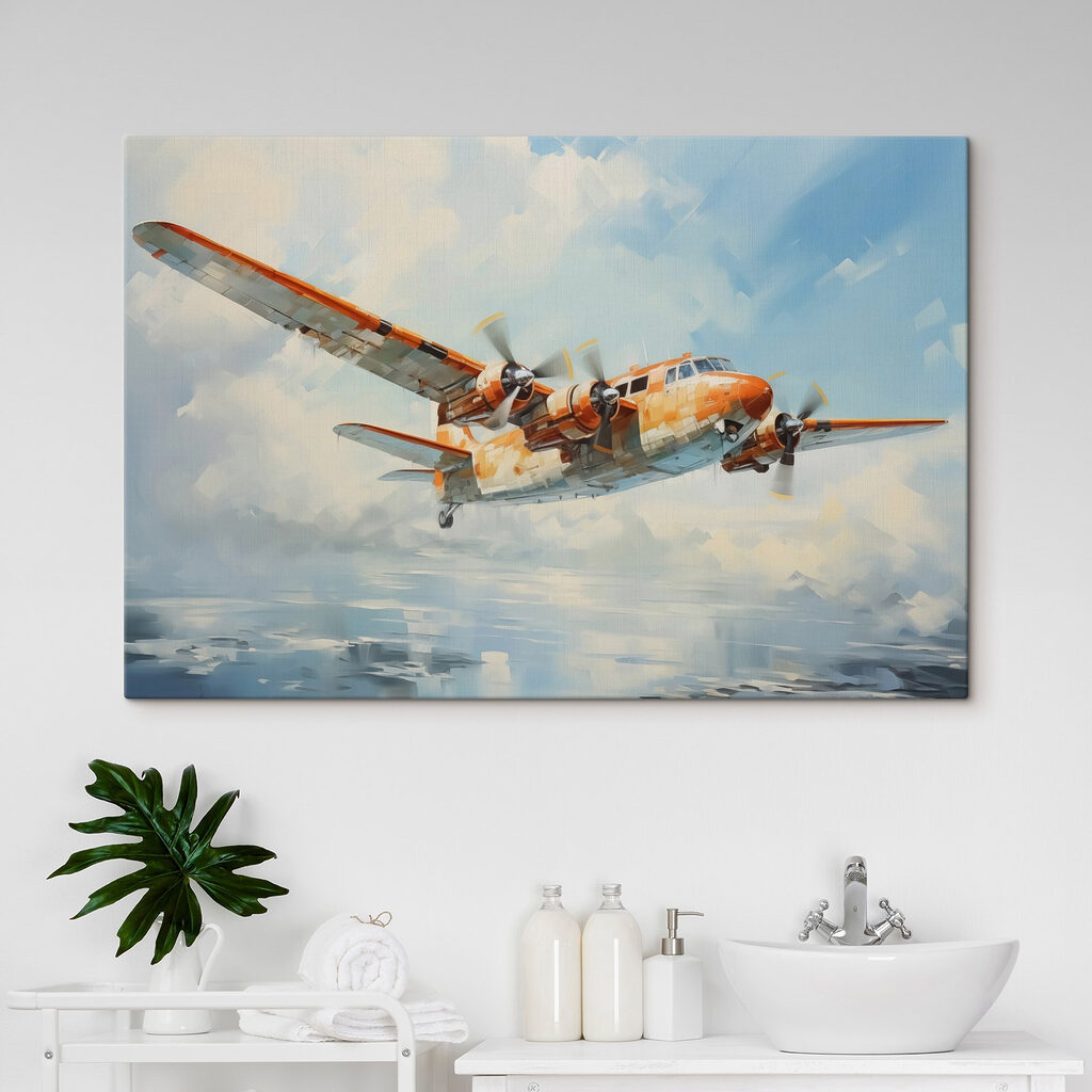 Vliegtuig in geschilderde wolken — interieur 1