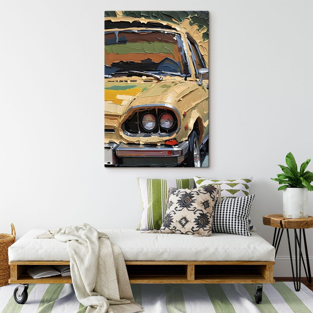 Oldtimer in okerkleurige penseelstreken — interieur 2