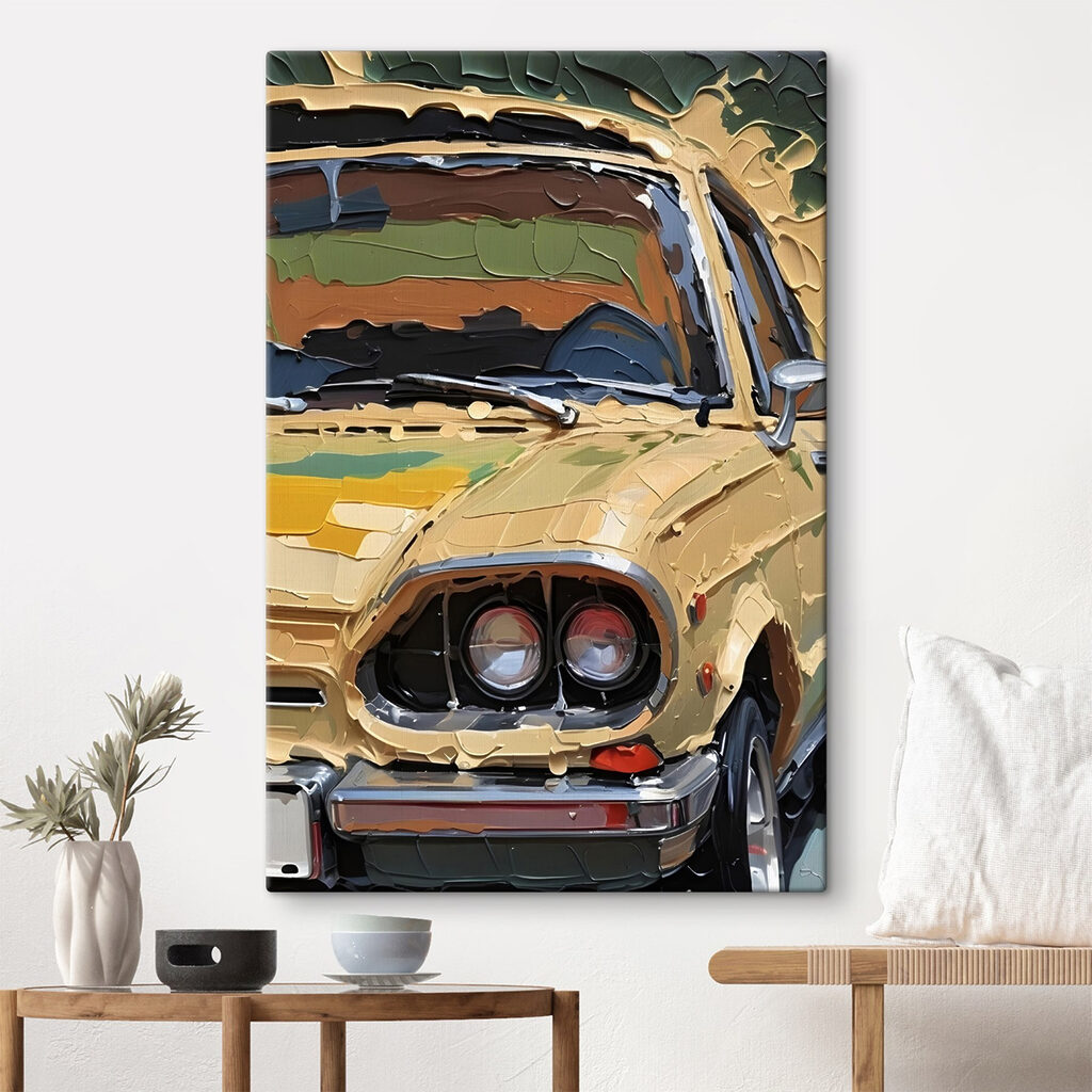 Oldtimer in okerkleurige penseelstreken — interieur 1