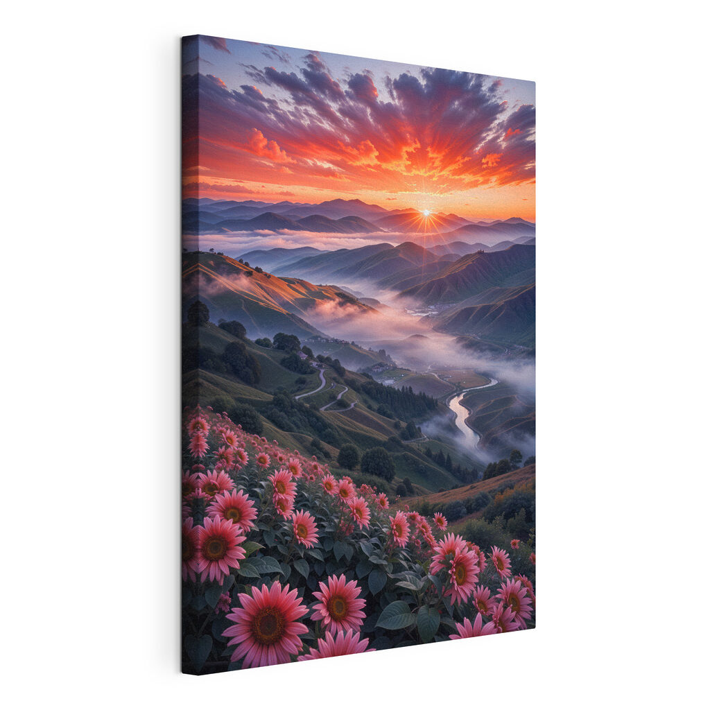 Bloemen boven het bergdal — productweergave