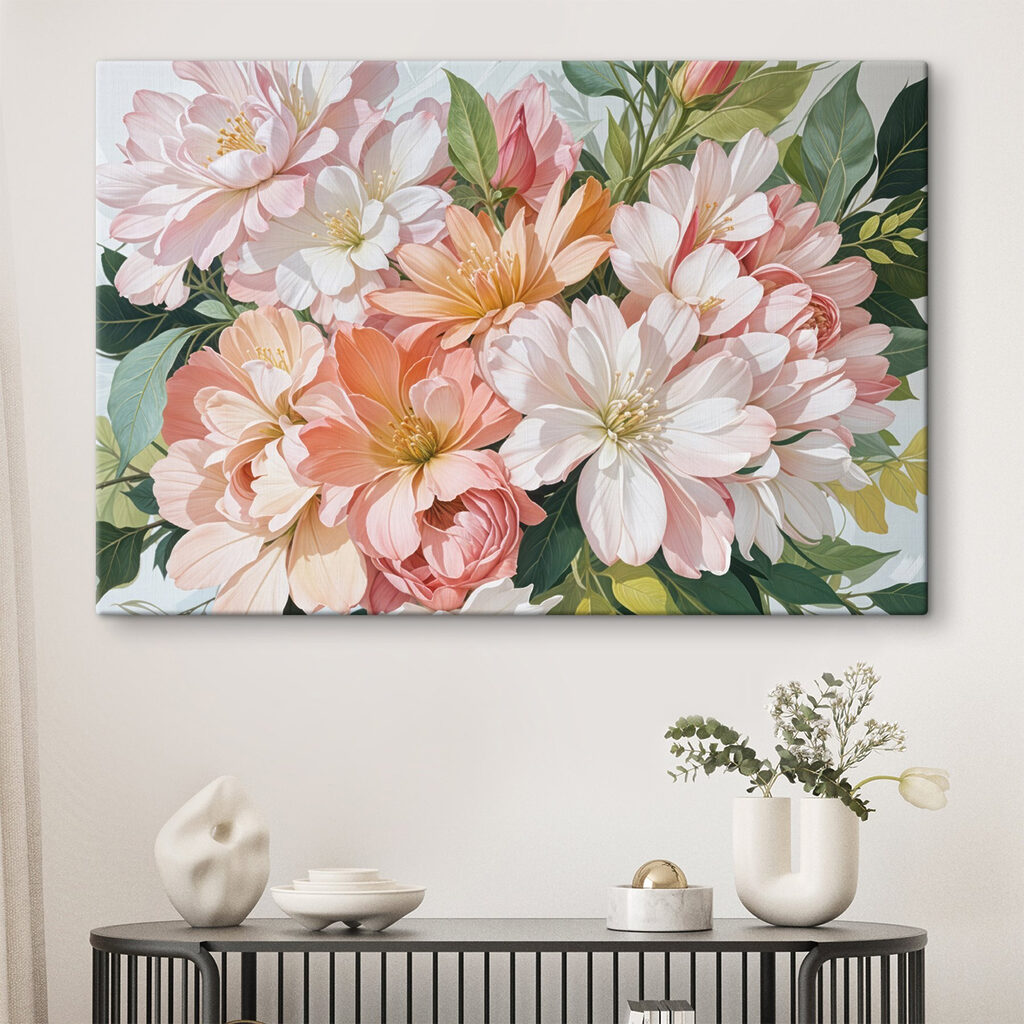 Pastelbloemen tussen groene bladeren — interieur 2