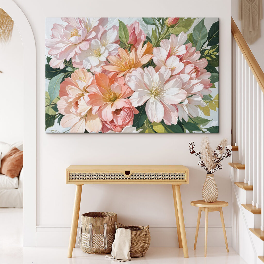 Pastelbloemen tussen groene bladeren — interieur 1