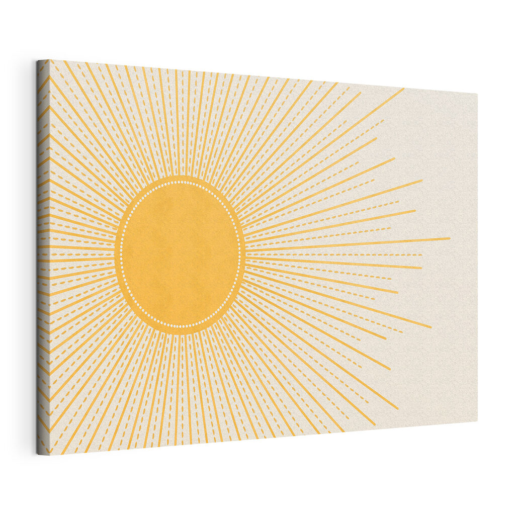 Zon met gestippelde stralen, gespannen canvas met doorlopende rand