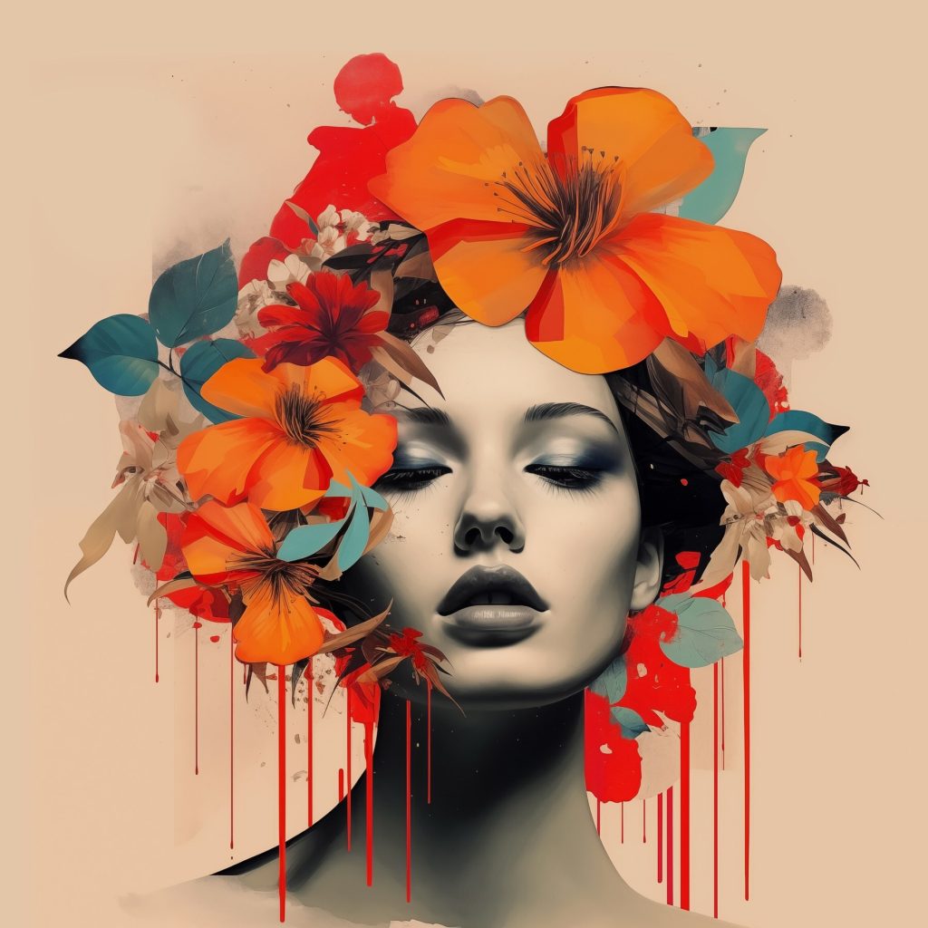 Oranje bloemen boven ogen — volledig ontwerp