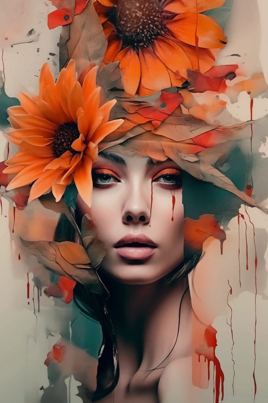 Herfstbloemen boven haar blik — volledig ontwerp