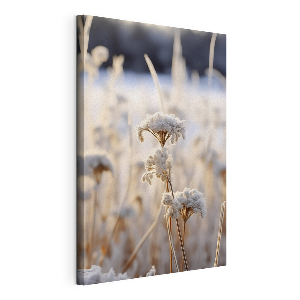 Winterrijp op fijne bloemstelen, gespannen canvas met doorlopende rand