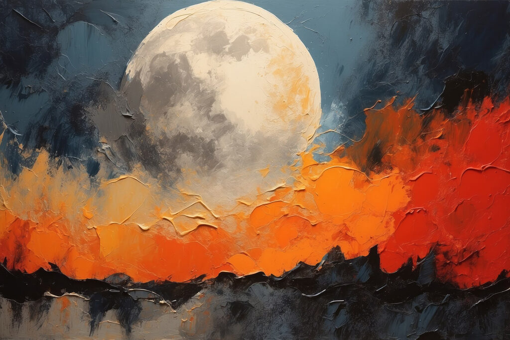 Maan boven oranje verfbergen — volledig ontwerp