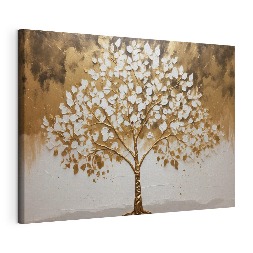 Boom met goudkleurig loof, gespannen canvas met doorlopende rand