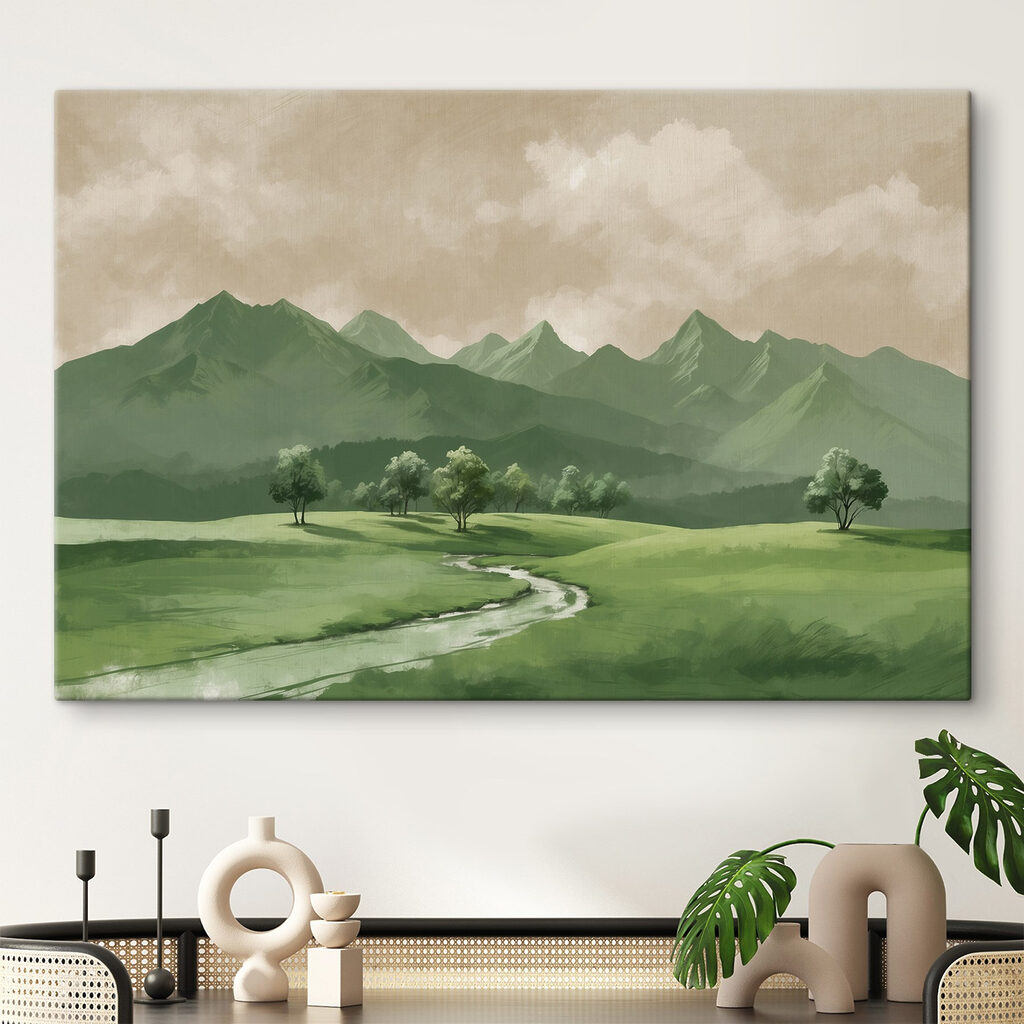 Beek door groen bergdal — interieur 1