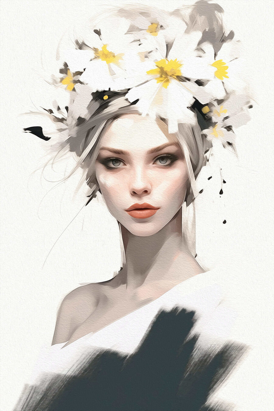 Blond portret onder bloesem — volledig ontwerp