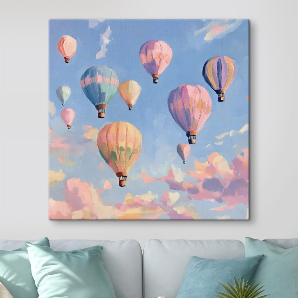 Pastelballonnen in blauwe lucht — interieur 2