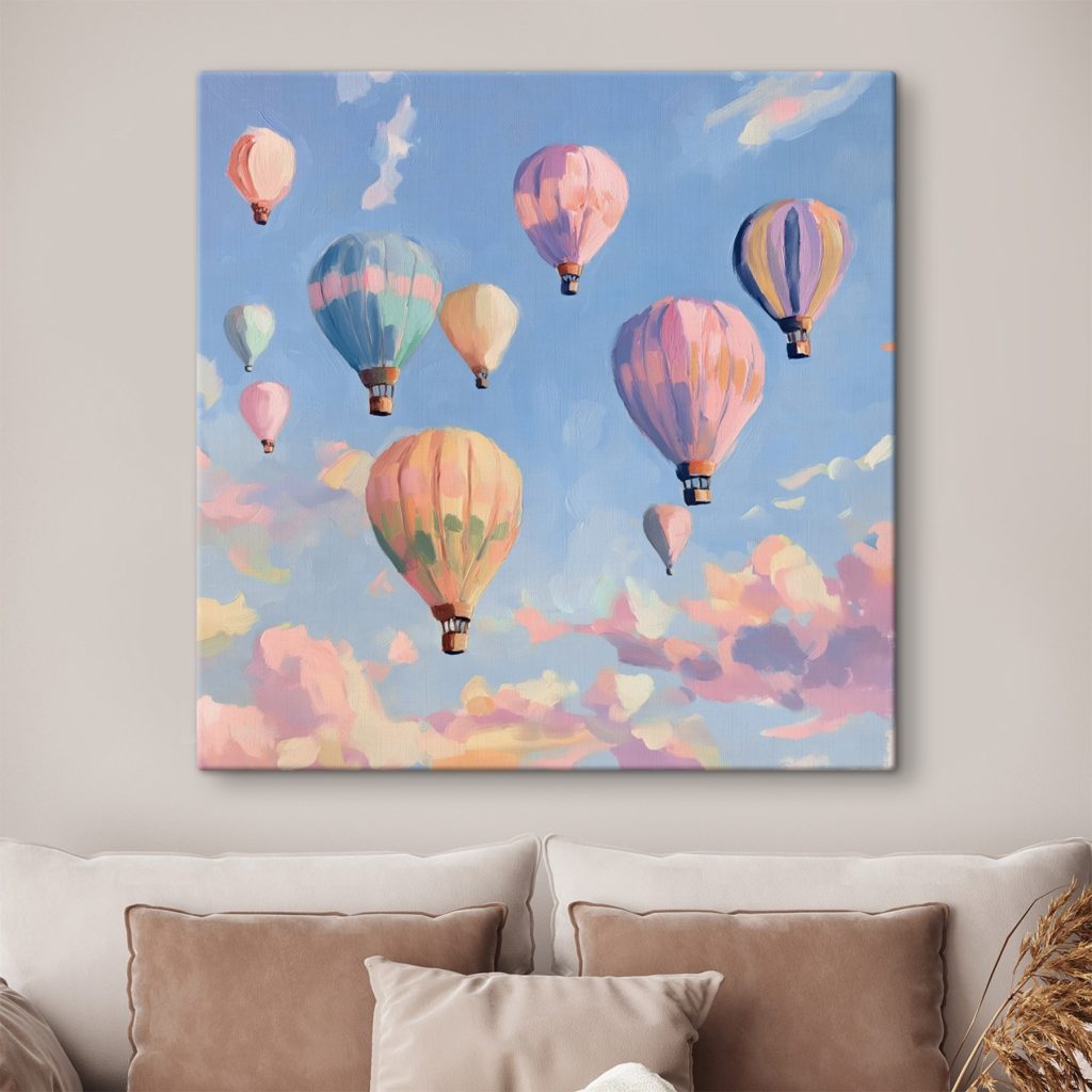 Pastelballonnen in blauwe lucht — interieur 1