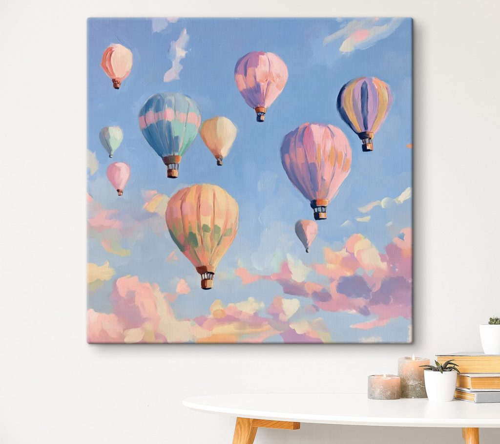 Pastelballonnen in blauwe lucht — interieur 3