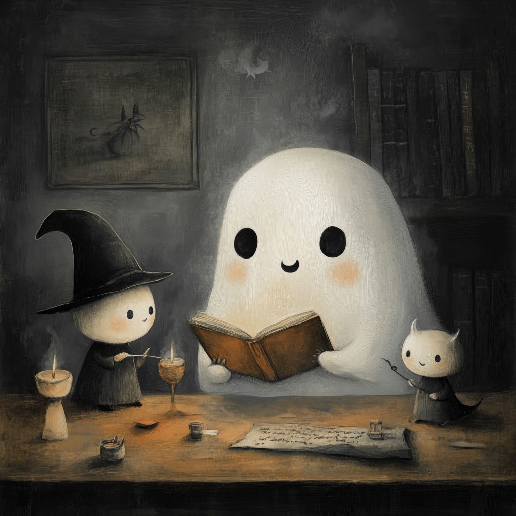 Een spookje leest voor — volledig ontwerp