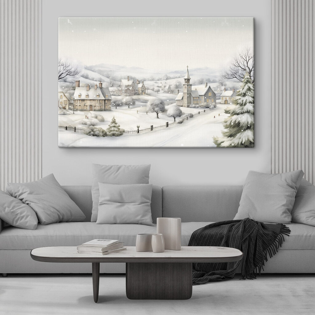 Kerktoren boven een sneeuwstraat — interieur 1