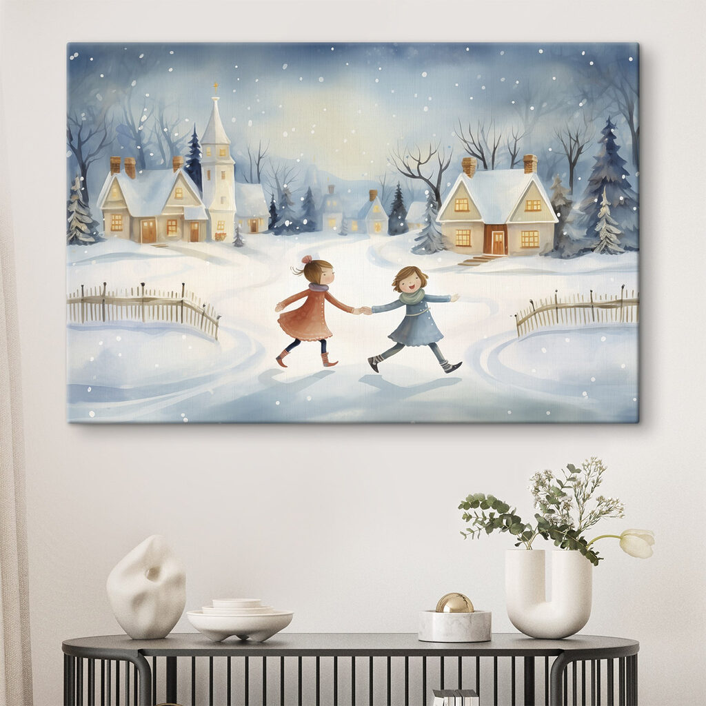 Een paar meisjes wandelen in de sneeuw — interieur 1