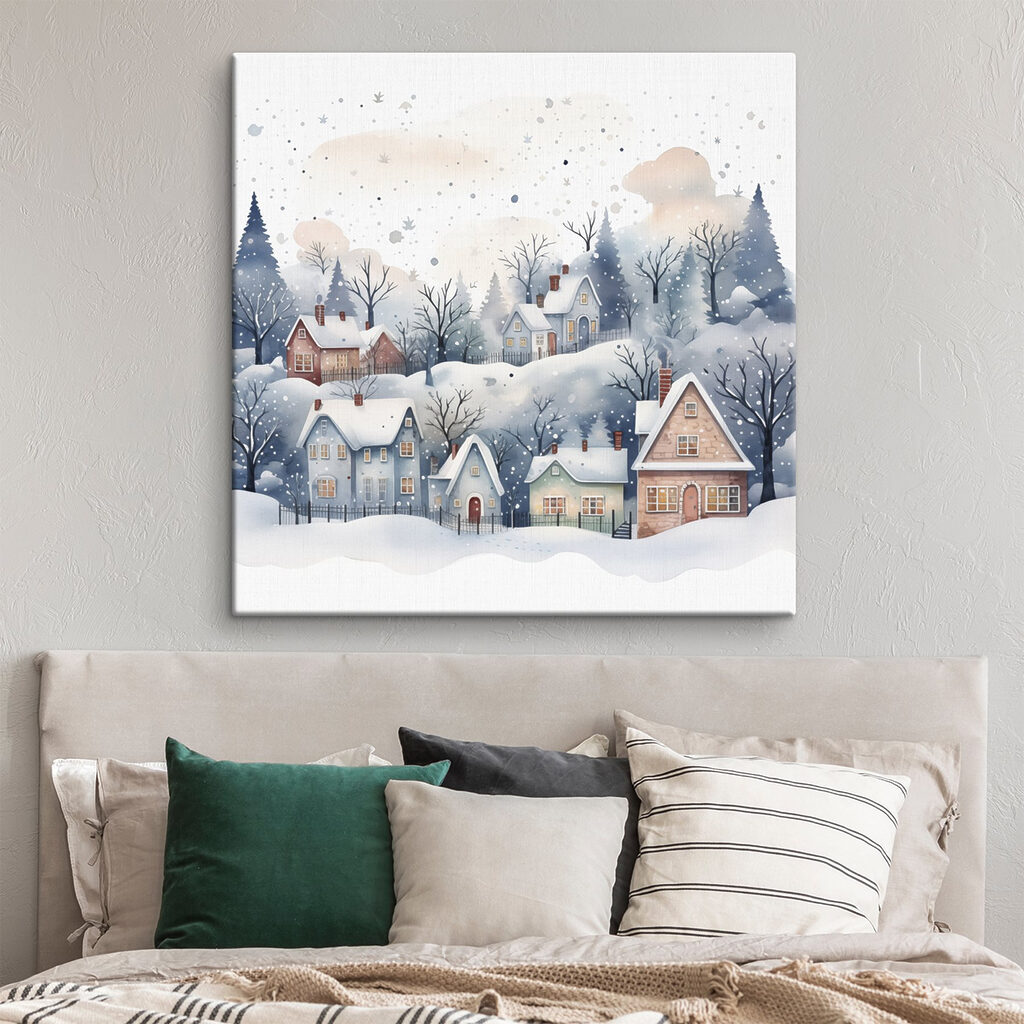Winterhuisjes tussen blauwe boomtakken — interieur 2