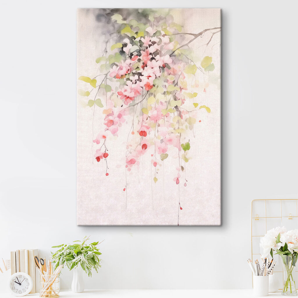 Roze bloesem hangt neer — interieur 1