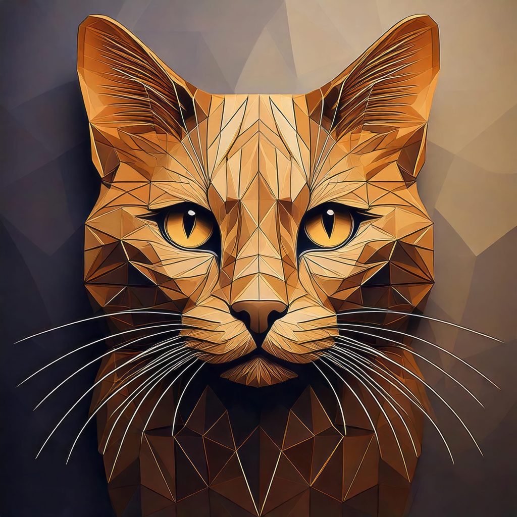 Kattenkop in gouden facetten — volledig ontwerp