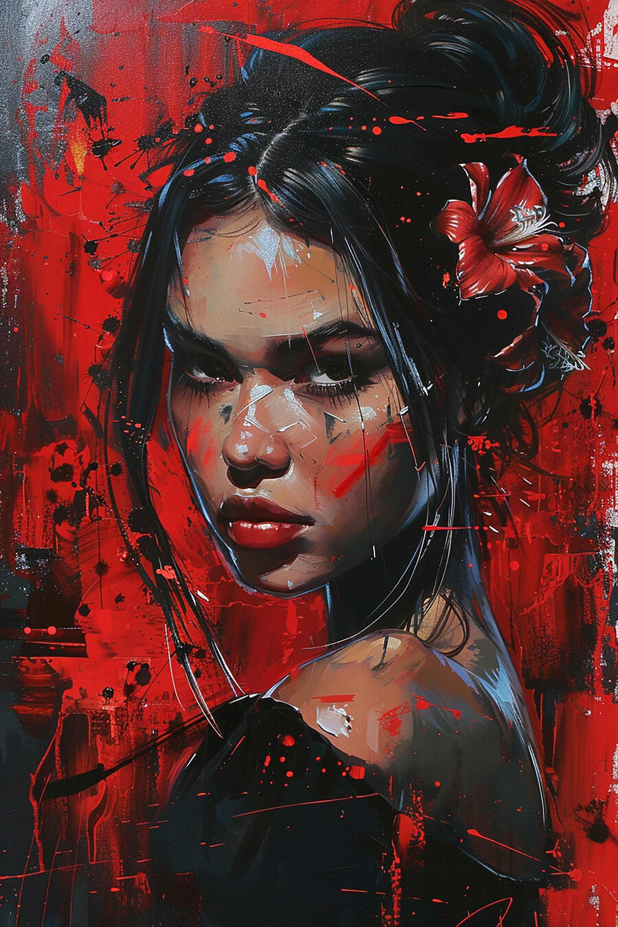 Haar blik in rood — volledig ontwerp