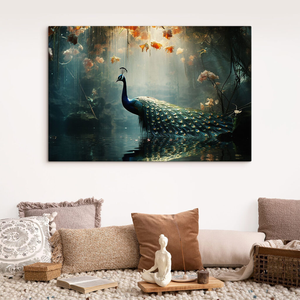 Pauw in een vijver in een interieur