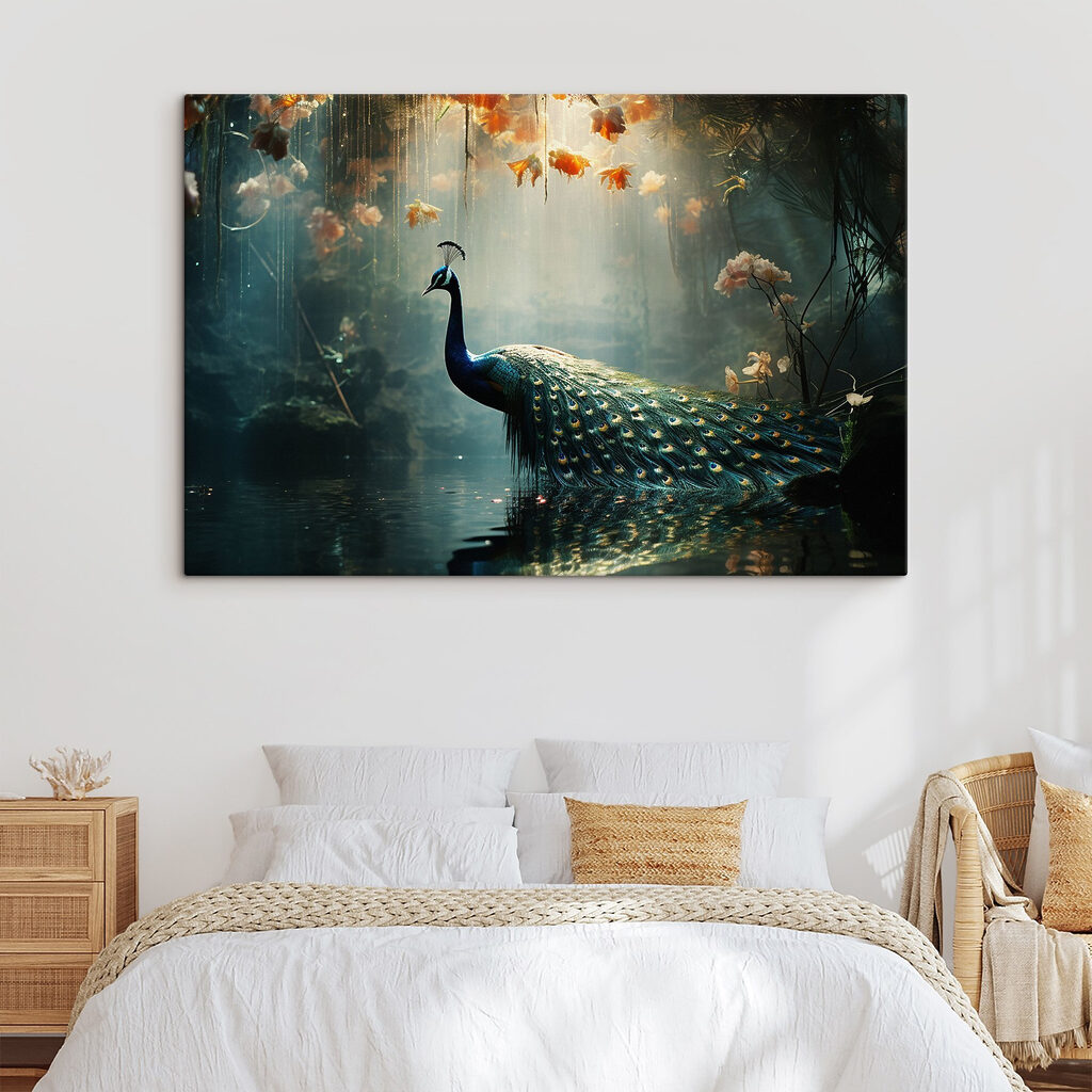 Pauw onder lichtende bloemen — interieur 2