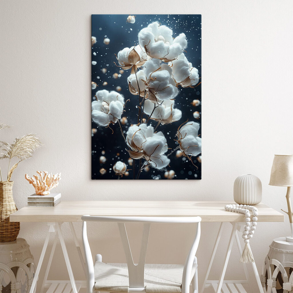 Witte katoenbollen op nachtblauw — interieur 2