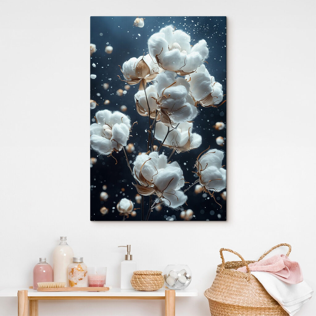 Witte katoenbollen op nachtblauw — interieur 1