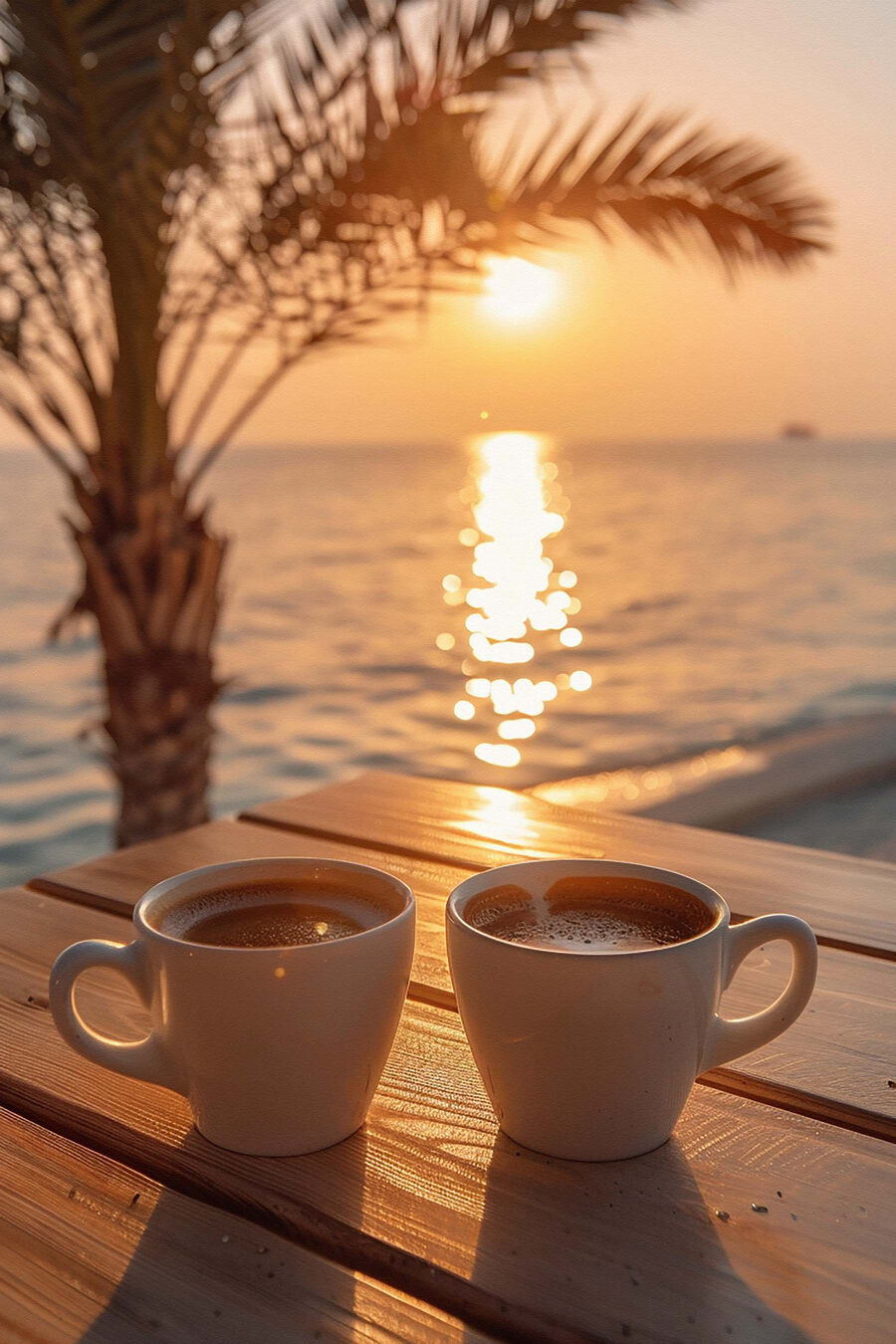 Twee koffies bij zonsondergang — volledig ontwerp