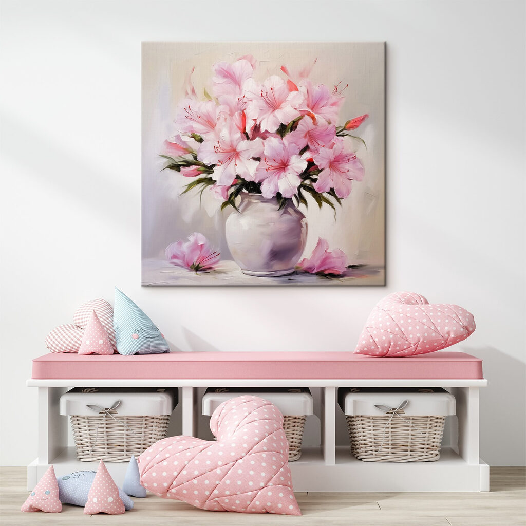 Roze bloesem in lilavaas — interieur 2