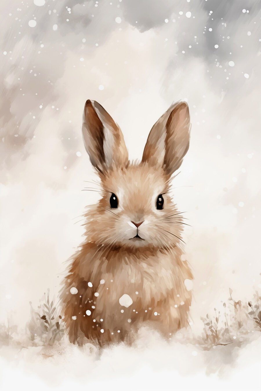 Konijntje in witte sneeuwvlokken — volledig ontwerp