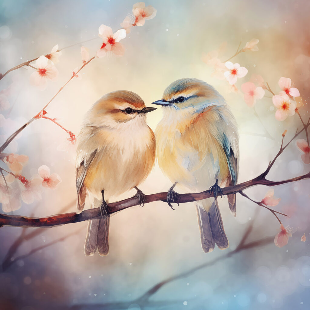 Twee vogels delen winterwarmte — volledig ontwerp
