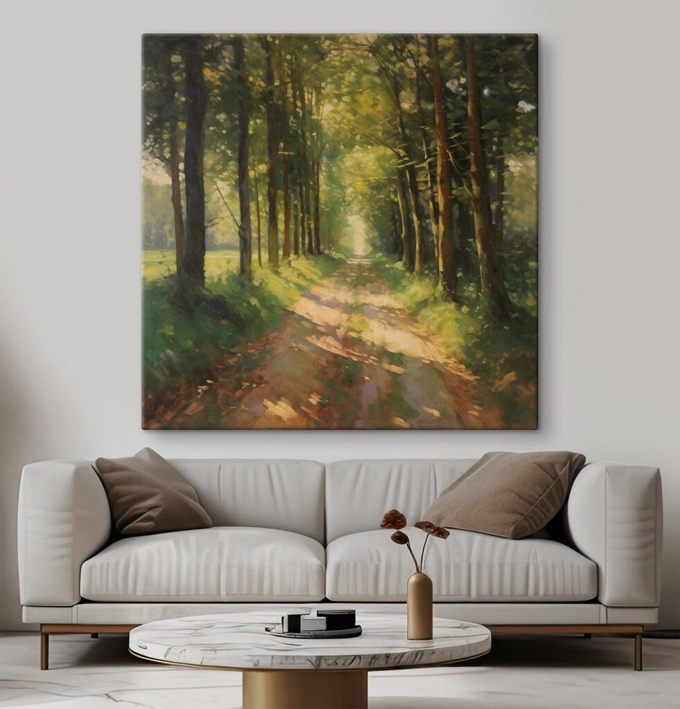Zandpad door zonnig bos — interieur 1