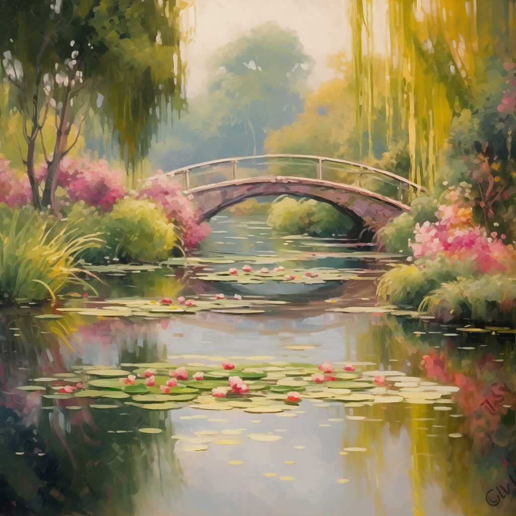 Brug over een waterlelietuin — volledig ontwerp
