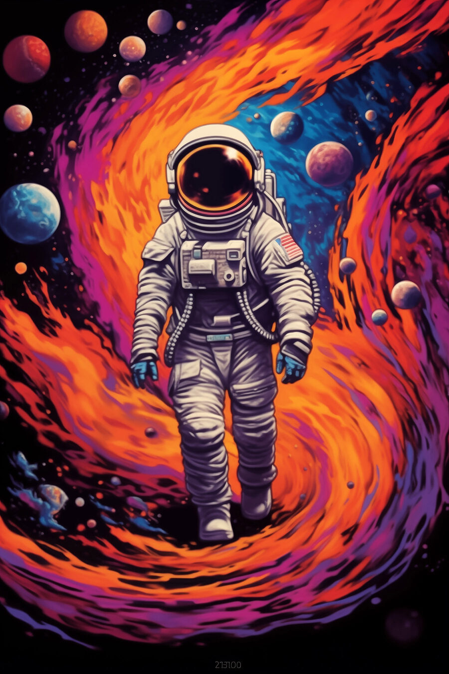 Astronaut door een kleurenpoort — volledig ontwerp