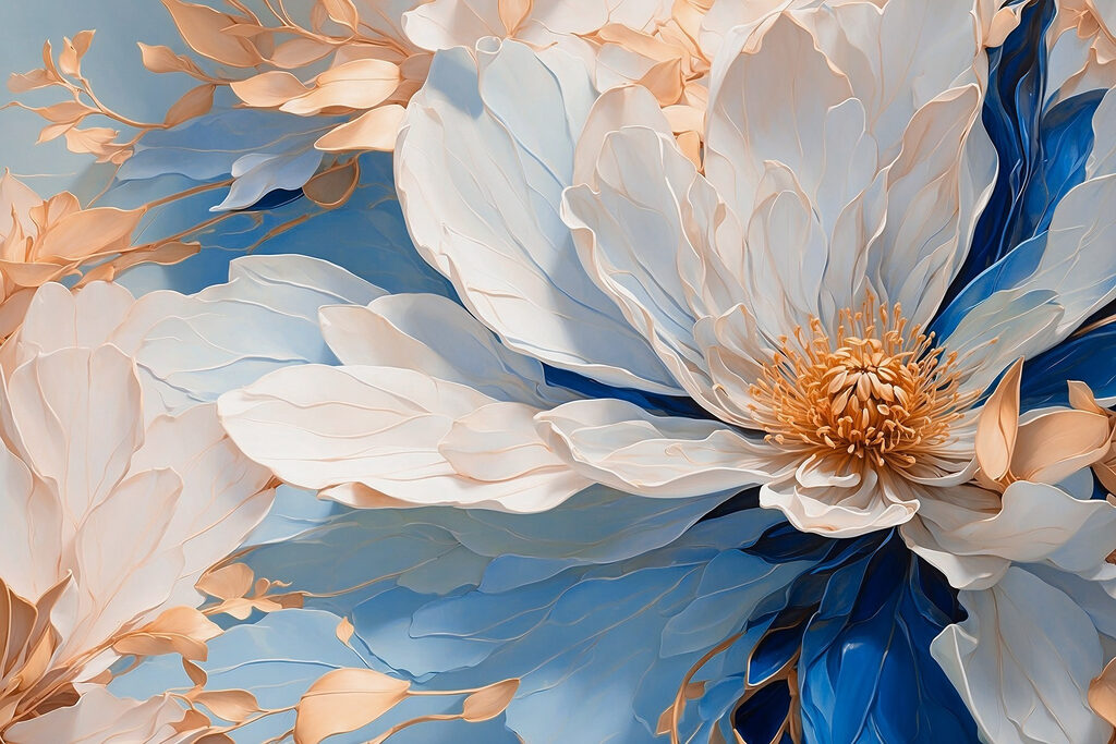 Bloem in blauwe vouwen — volledig ontwerp