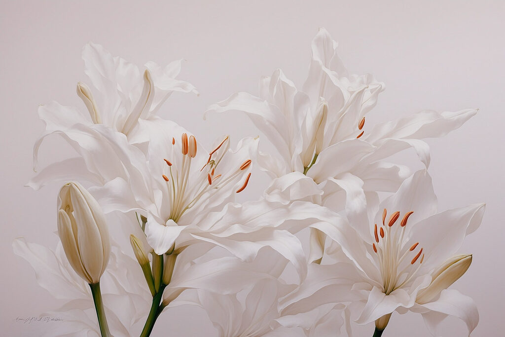 Witte lelies in rust — volledig ontwerp