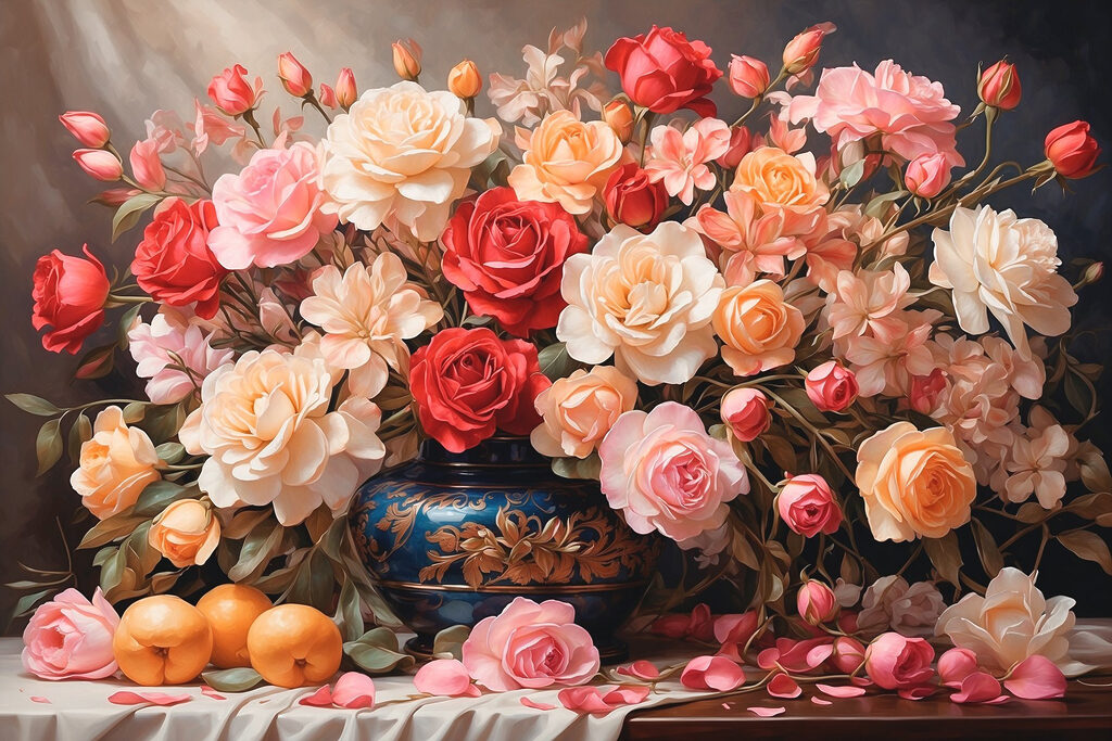 Rozen naast warme citrus — volledig ontwerp
