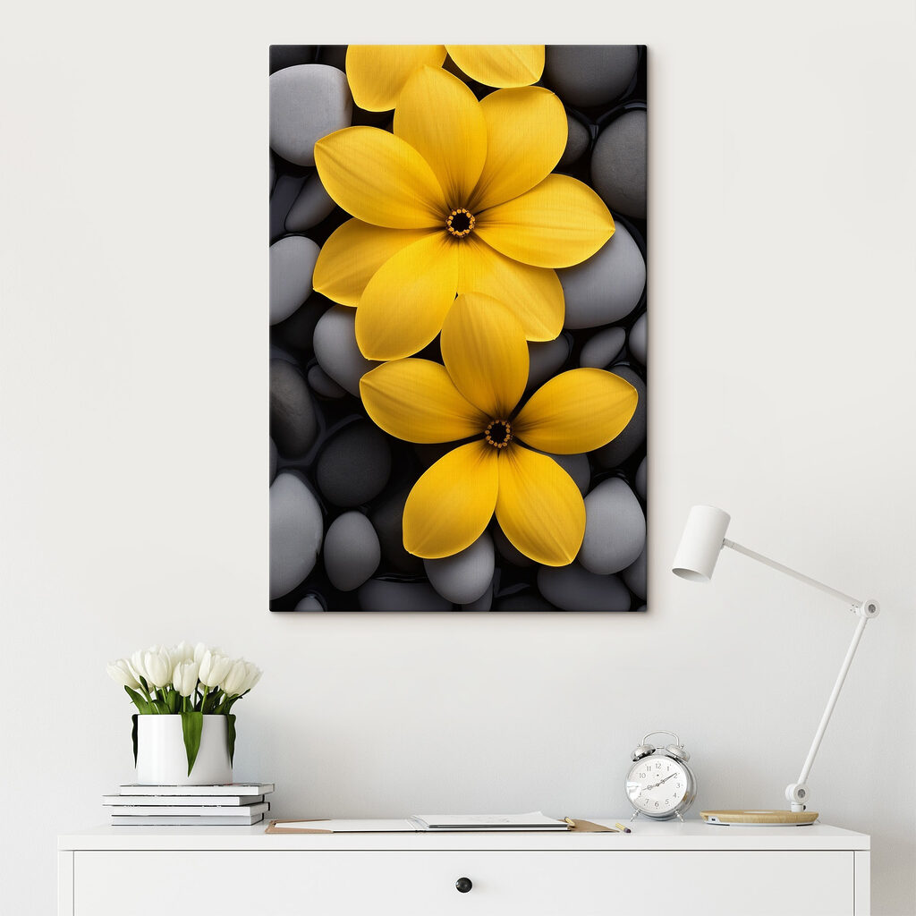 Gele bloemen tussen kiezels — interieur 1