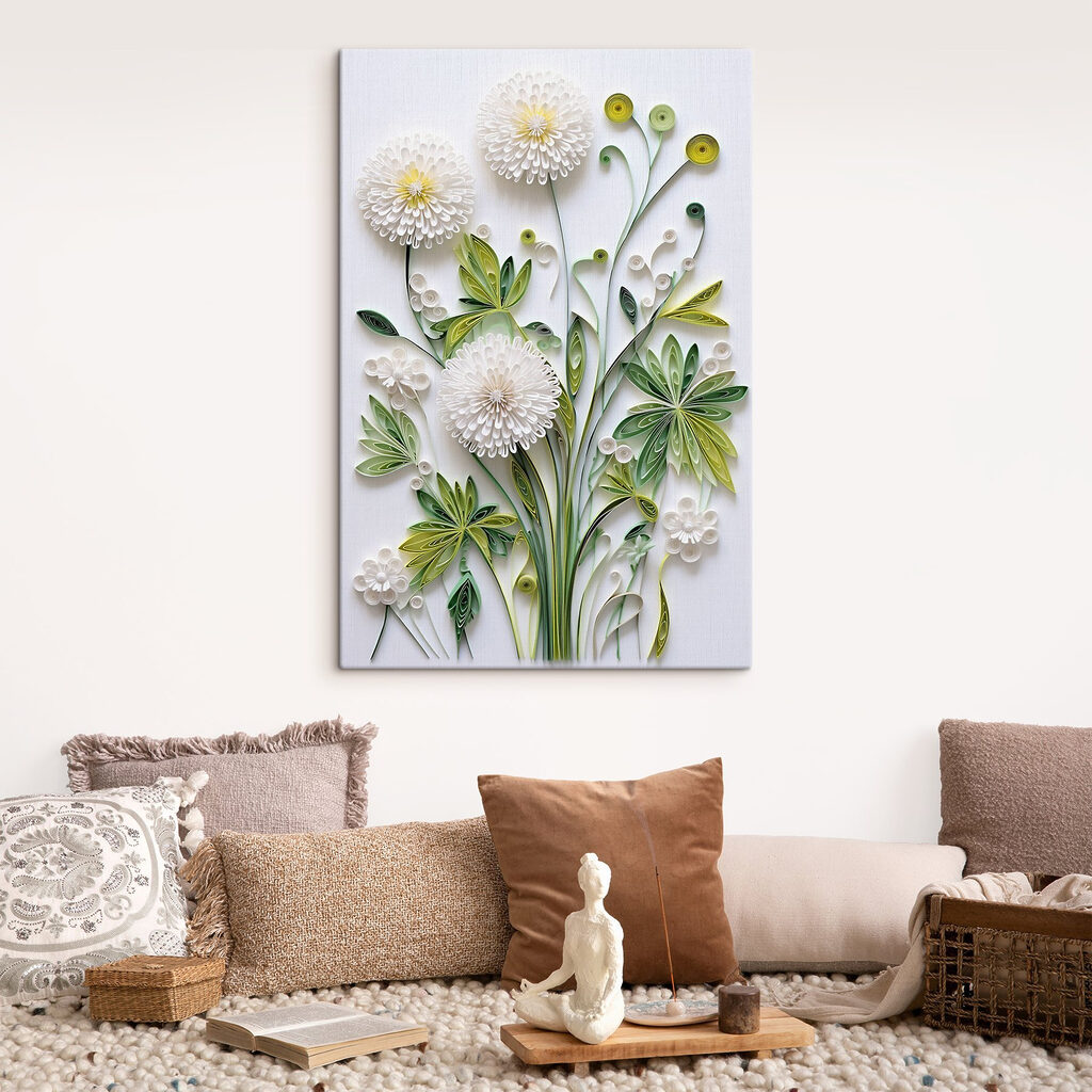 Witte pluisbloemen met frisgroen — interieur 2