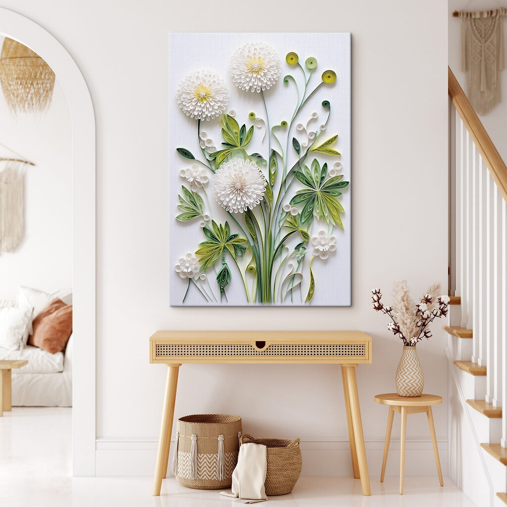 Witte pluisbloemen met frisgroen — interieur 1