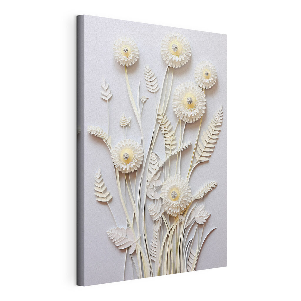 Veldbloemen in fijne laagjes, gespannen canvas met doorlopende rand