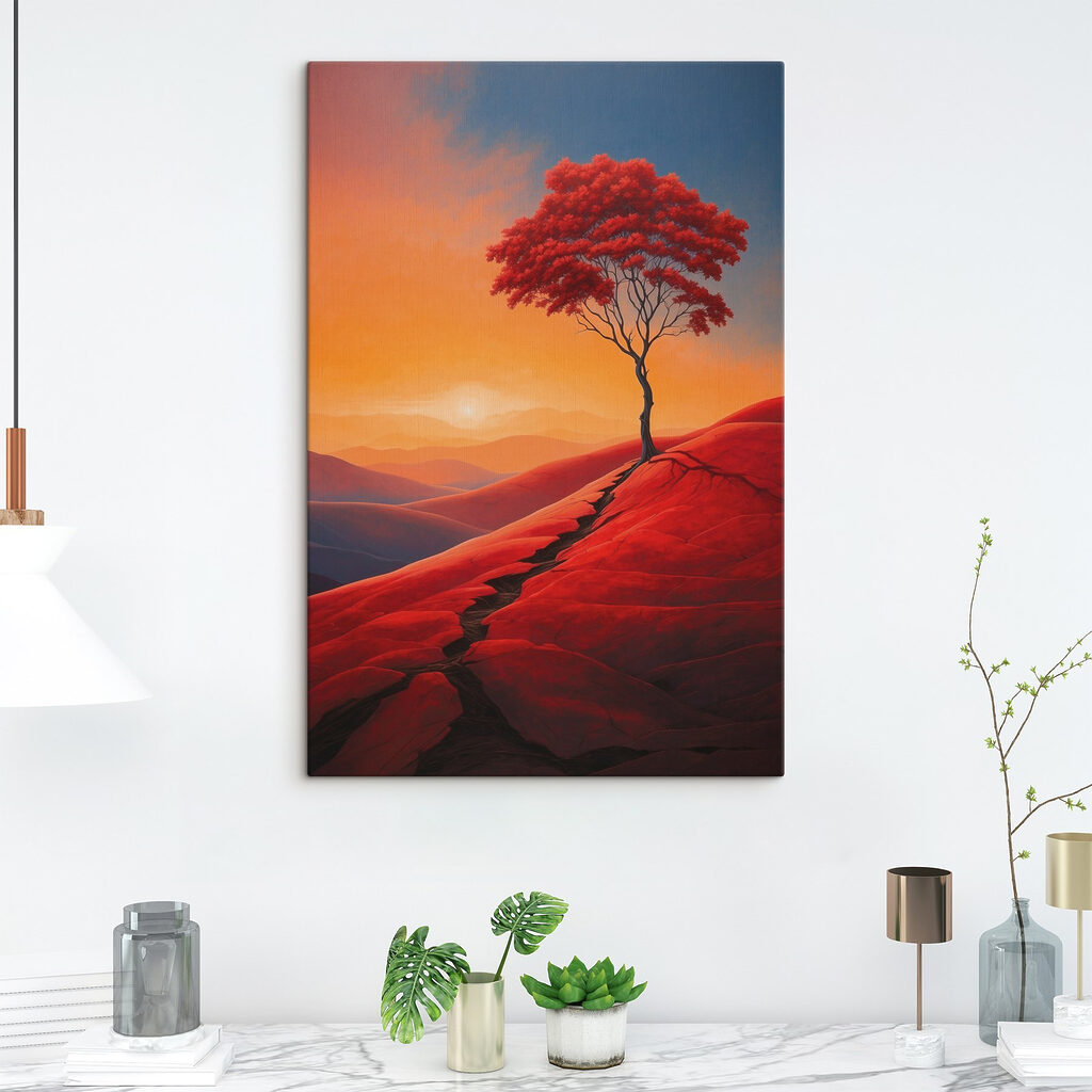 Rode boom boven zand — interieur 1